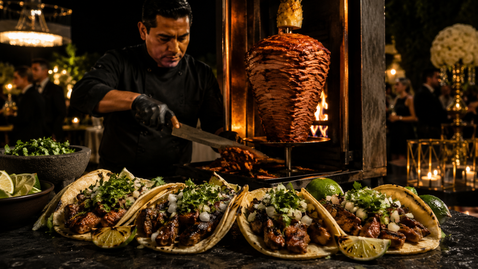 Premium taco catering service with al pastor and carne asada tacos